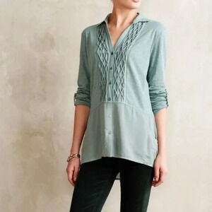 Anthropologie Reha Henley morning teal mint medium petite meadow rue mp pockets